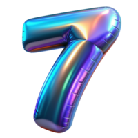 Holographic foil balloon shaped as the number 0-9. Iridescent colors on a shiny surface, perfect for celebrations, birthdays, and events. Isolated on transparent background png
