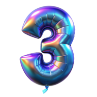 Holographic foil balloon shaped as the number 0-9. Iridescent colors on a shiny surface, perfect for celebrations, birthdays, and events. Isolated on transparent background png