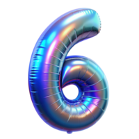Holographic foil balloon shaped as the number 0-9. Iridescent colors on a shiny surface, perfect for celebrations, birthdays, and events. Isolated on transparent background png