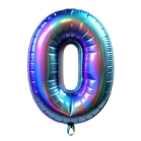 Holographic foil balloon shaped as the number 0-9. Iridescent colors on a shiny surface, perfect for celebrations, birthdays, and events. Isolated on transparent background png