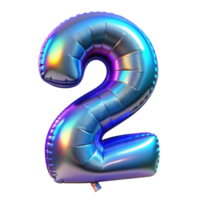 Holographic foil balloon shaped as the number 0-9. Iridescent colors on a shiny surface, perfect for celebrations, birthdays, and events. Isolated on transparent background png