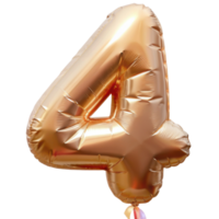 Foiled pink gold birthday balloons shaped like numbers 0-9, with ribbons at the bottom, isolated on a transparent background png
