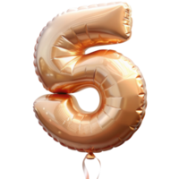 Foiled pink gold birthday balloons shaped like numbers 0-9, with ribbons at the bottom, isolated on a transparent background png