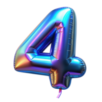 Holographic foil balloon shaped as the number 0-9. Iridescent colors on a shiny surface, perfect for celebrations, birthdays, and events. Isolated on transparent background png