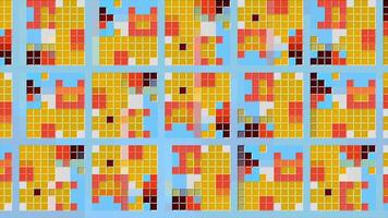 Bright mosaics assembled from small squares.Motion.Multi-colored squares that create patterns and change their colors in animation video