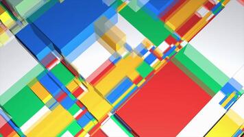 Colorful cubes on diagram. Motion. Abstract 3D city plan with colorful cubes. Projection of colorful 3d space of microchip or city plan video