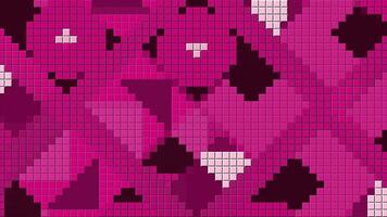 Pink and green background.Motion.Bright little squares that make up the mosaic and make different beautiful geometric patterns in animation. video