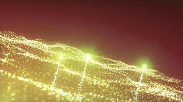 Bright rotating stream with luminous particles. Motion. Wavy stream of luminous particles with stars. Rising bright particles above wavy stream video