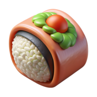 close up of a sushi roll with a variety of ingredients, including avocado, cucumber, and salmon. png