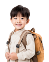 Asian Boy Kid Student With Backpack Isolated on Transparent Background png