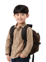 Asian Boy Kid Student With Backpack Isolated on Transparent Background png