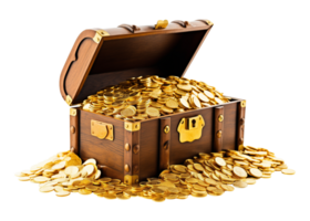 Treasure Chest Overflowing With Gold Coins Isolated on Transparent Background png
