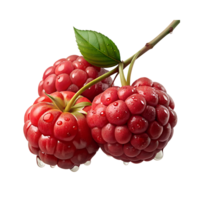 Red Raspberries On A Branch With Dew Drops png
