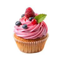 cupcake with berries and frosting on top png