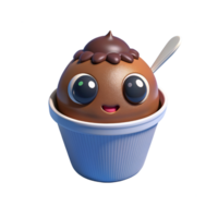 3d render of a character a cupcake with chocolate and a spoon png