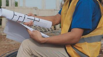 Construction worker, tablet and portrait of man with research and digital data for solar panel installation. Happy, engineer and male contractor with eco and energy project with tech and online plan video