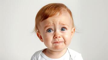 Sad crying baby on white background. Child emotions concept. illustration. photo