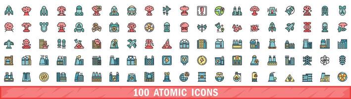 100 atomic icons set, color line style vector