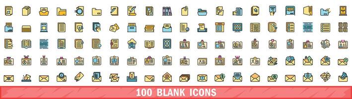 100 blank icons set, color line style vector