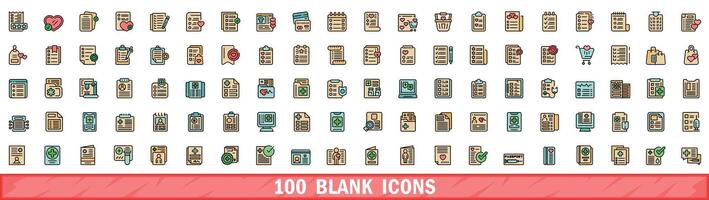 100 blank icons set, color line style vector