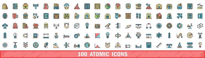 100 atomic icons set, color line style vector