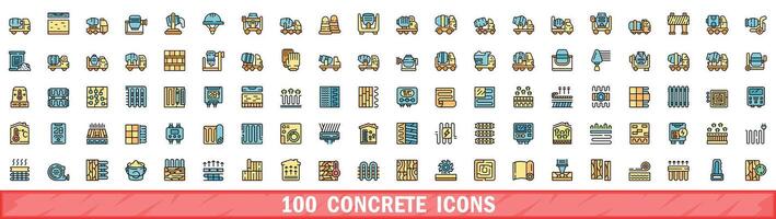 100 concrete icons set, color line style vector