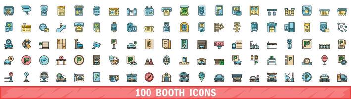 100 booth icons set, color line style vector