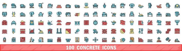 100 concrete icons set, color line style vector