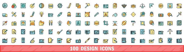 100 design icons set, color line style vector