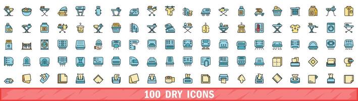100 dry icons set, color line style vector