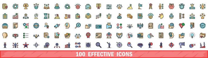 100 effective icons set, color line style vector