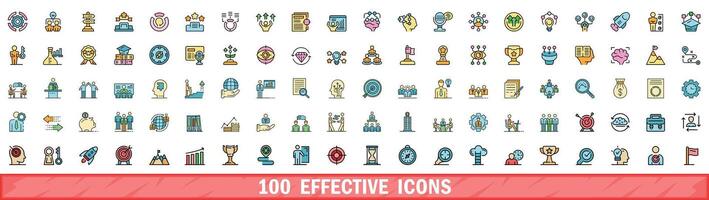 100 effective icons set, color line style vector