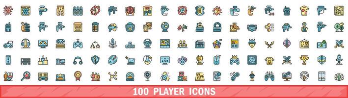 100 player icons set, color line style vector