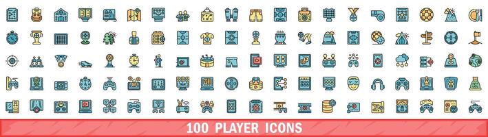 100 player icons set, color line style vector