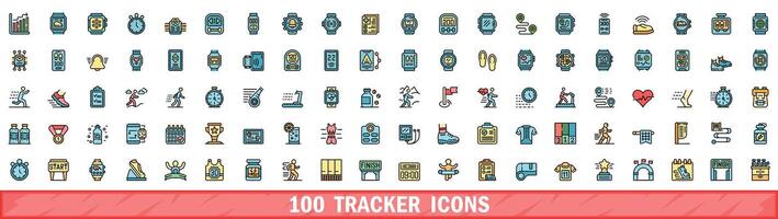 100 tracker icons set, color line style vector