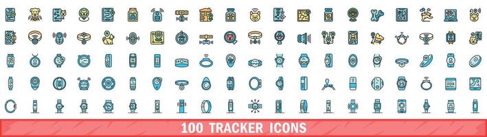 100 tracker icons set, color line style vector