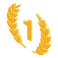 Golden number one surrounded by two laurels representing victory vector