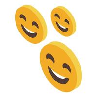 Three yellow emojis showing happiness with a large smile vector