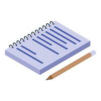 Notepad with metallic spiral binding is being near a wooden pencil vector