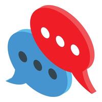 Red and blue speech bubbles overlapping communicating vector