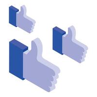 Three thumbs up are giving positive feedback in isometric view vector
