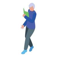 Senior man reading book while walking isometric icon vector