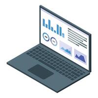 Laptop showing financial data analysis with charts and diagrams vector