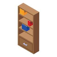 Wooden bookcase standing with books and drawer isometric view vector