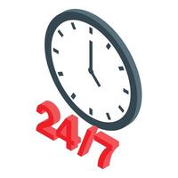Clock showing 24 hours 7 days open concept vector