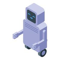 Smiling robot moving on wheels isometric illustration vector