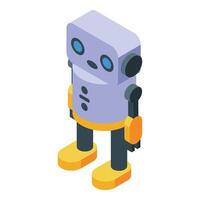 Cute robot standing with arms at its sides in isometric view vector