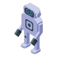 Chatbot robot standing with square body and camera lens vector