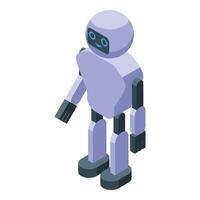 White friendly robot standing smiling isometric view vector