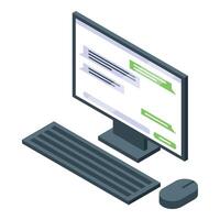Desktop computer displaying instant messaging application for online communication vector